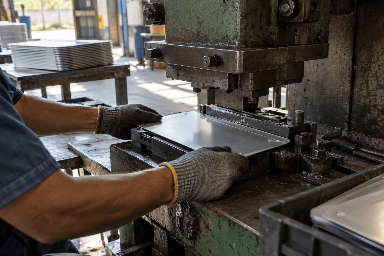 Técnico instala uma placa veicular na traseira de um carro dentro de oficina credenciada