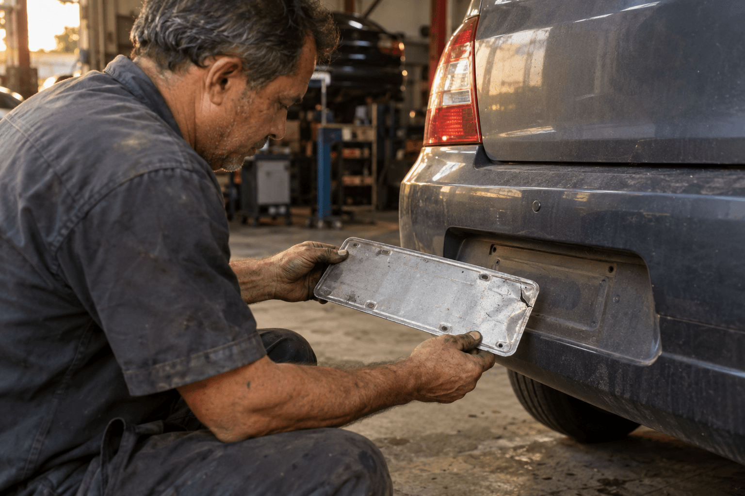 Mecânico segura placa danificada antes de encaminhar a substituição regular